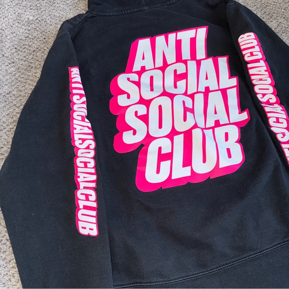 Anti Social Social Club Hoodie in Black with Vibrant Pink Accents - Picture 3 of 9